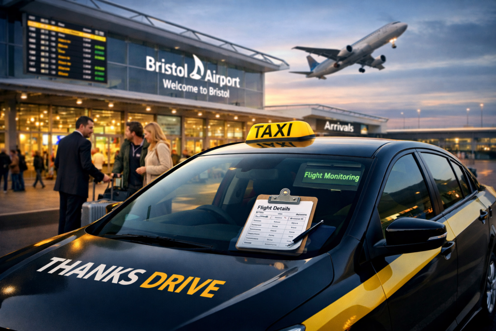 Bristol Airport taxi transfer by Thanks Drive with pre-booked pickup